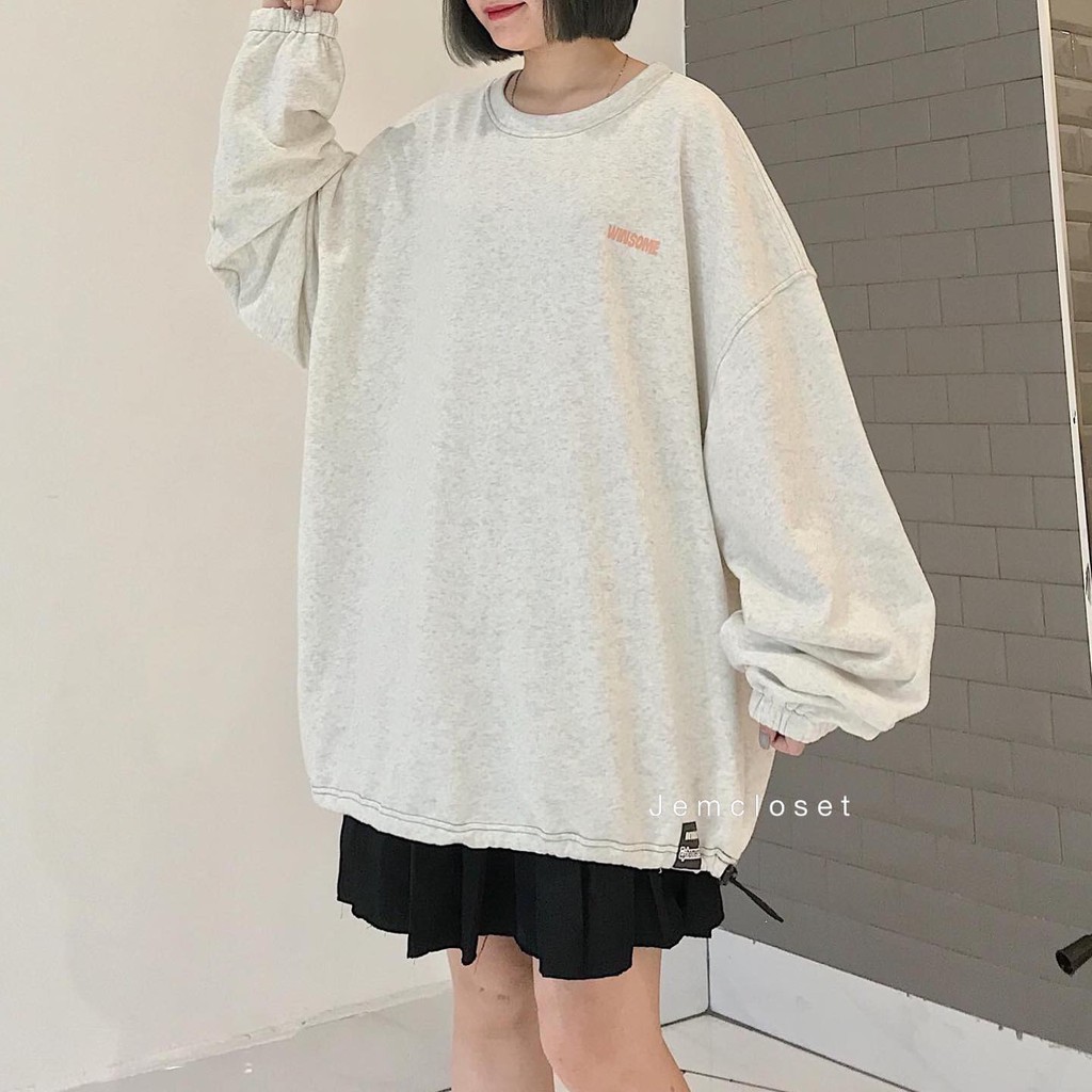 Áo Sweater nữ form rộng WINSOME-1770-Xám Nhạt