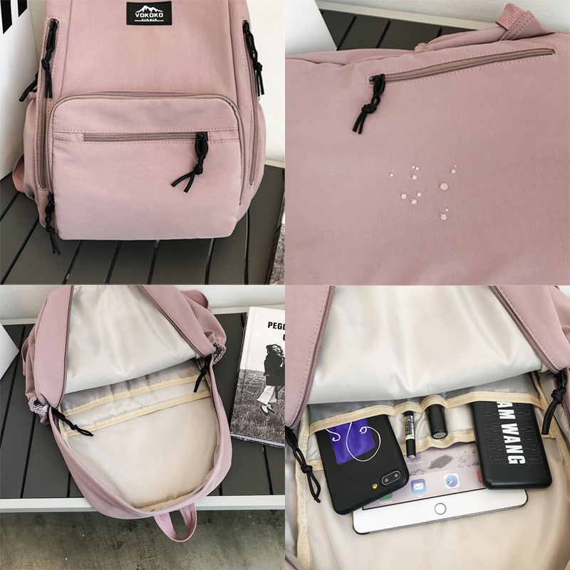 Ba lô nylon chống thấm nước màu trơn thiết kế đơn giản thời trang mới cho nữ sinh
