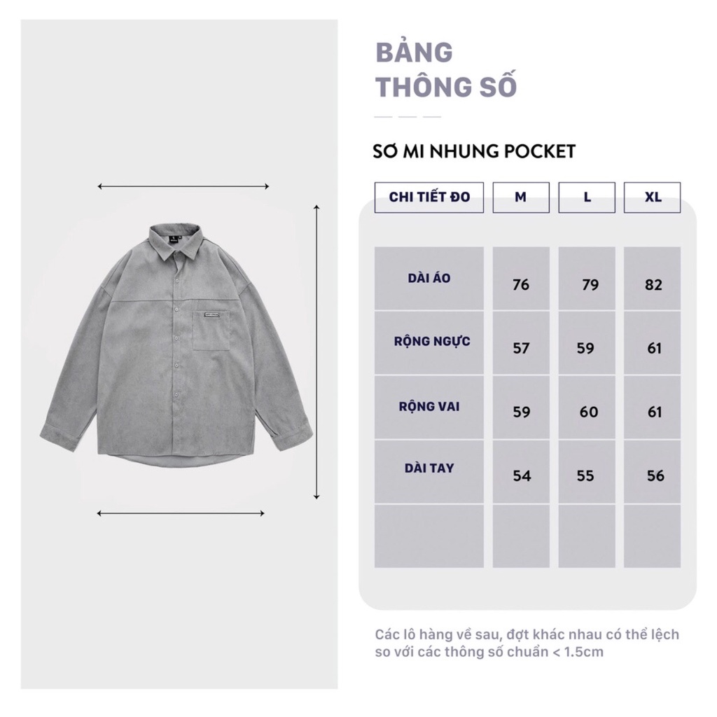 Áo sơ mi nhung unisex pocket Jiang Store - Áo khoác nhung tăm form rộng nam nữ