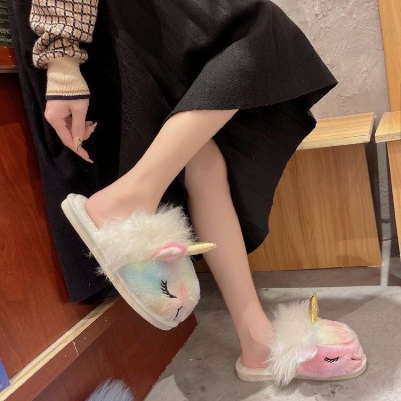 Dép kỳ lân bông đi trong nhà phối màu cầu vồng