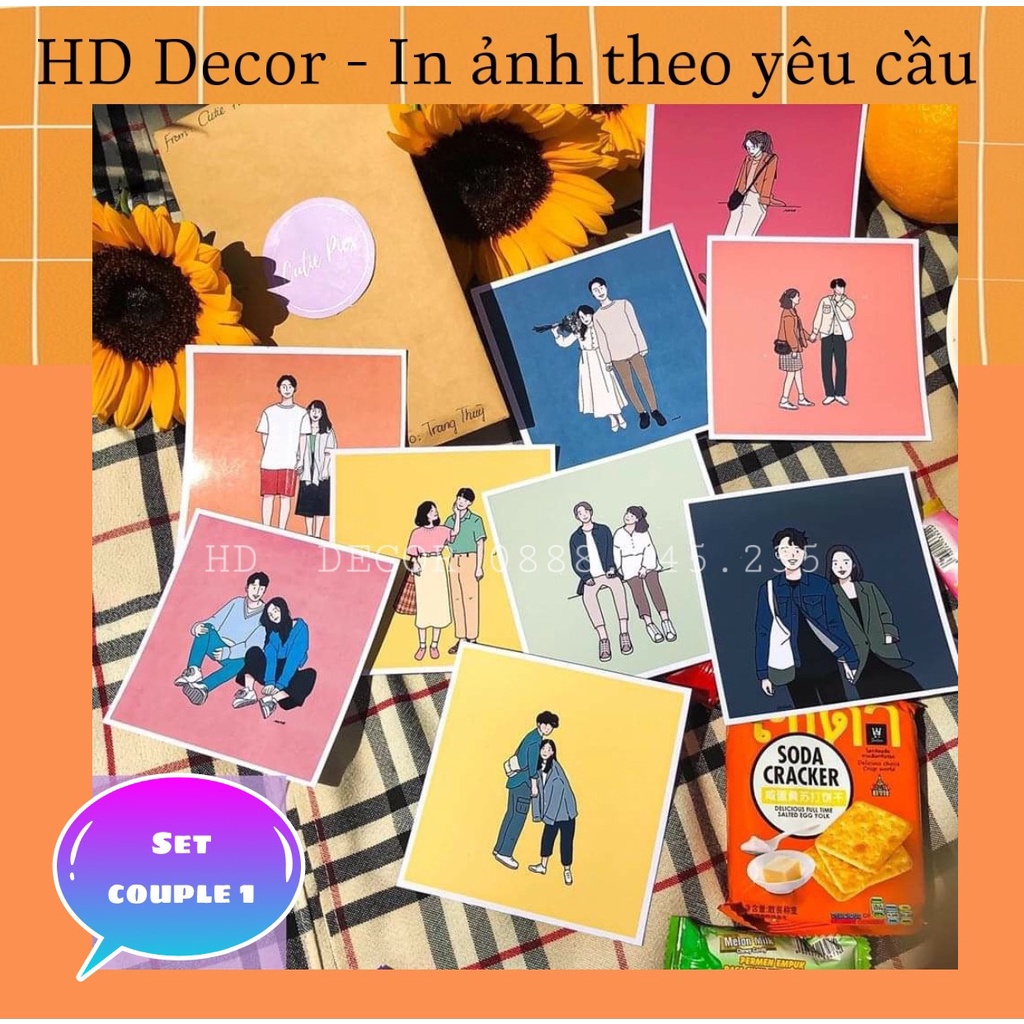 [ FreeShip ] Postcard Couple có sẵn, Hình dán tường cặp đôi couple decor phòng có sẵn