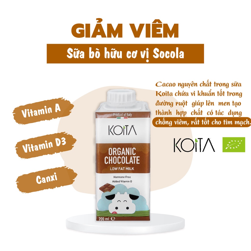 Sữa Bò Hữu Cơ Koita 200ml SOCOLA, DÂU, NGUYÊN KEM  - XanhSam Organic
