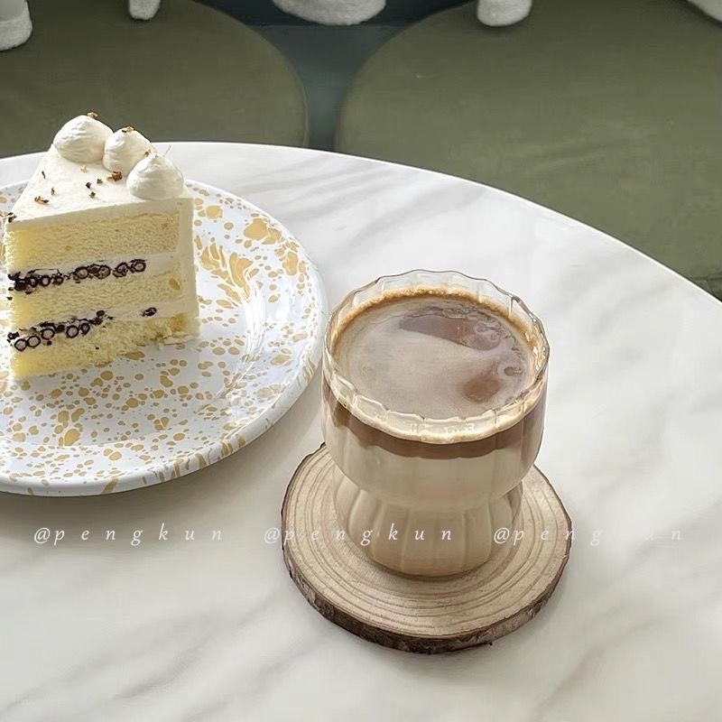 Cốc Thủy Tinh Uống Cà Phê Chịu Nhiệt Cao Họa Tiết Kẻ Sọc Phong Cách Retro Mỹ