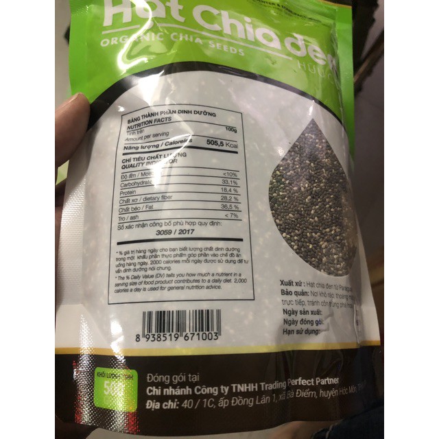 Hạt Chia Đen Hưu Cơ (gói 500gr)