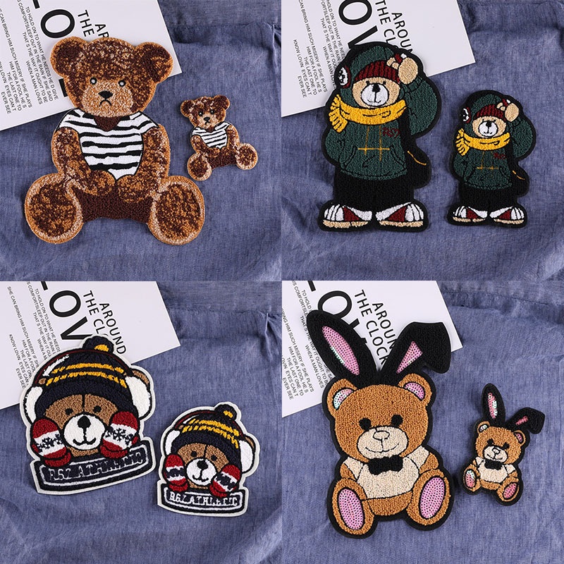 Sticker Ủi Thêu Hình Gấu Hoạt Hình Dễ Thương