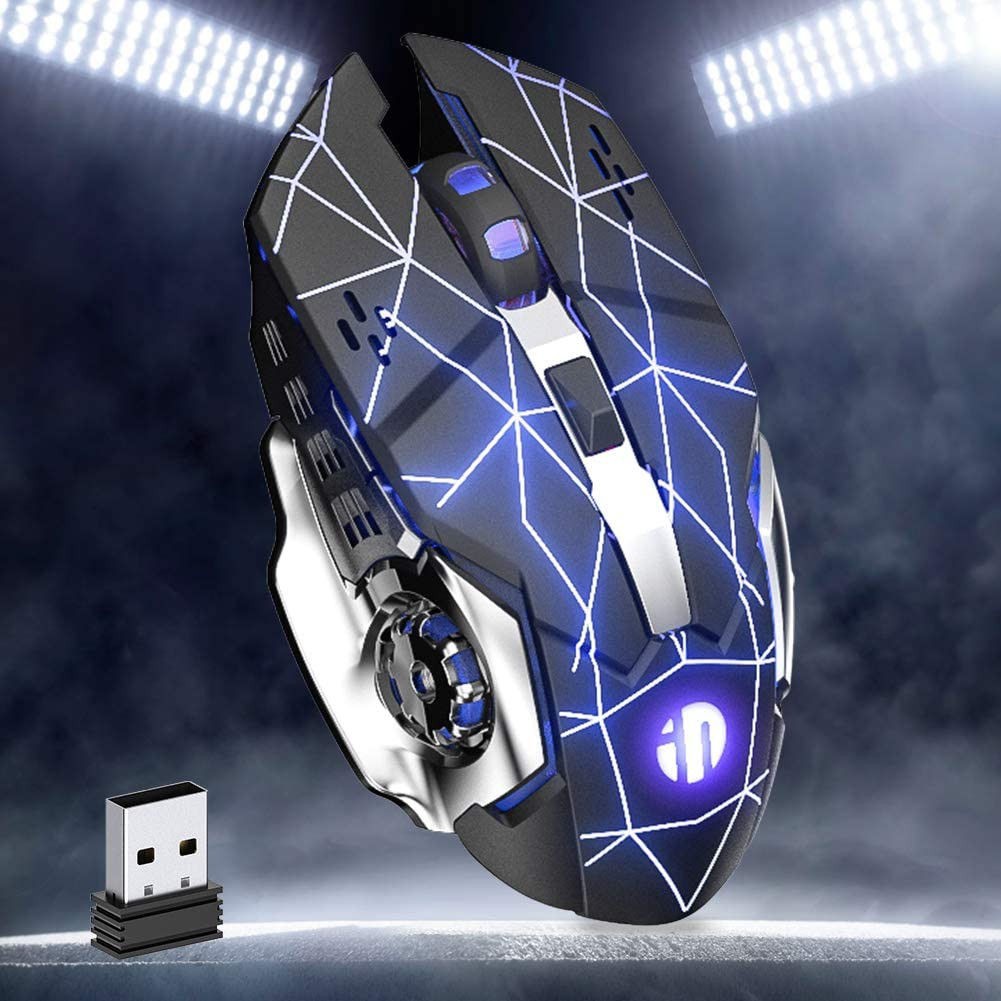 Chuột chơi game Wifi có LED sao trời xanh Inphic M601 USB 2.4G 1600DPI Đèn nền LED nhiều màu, 6 nút PIN SẠC