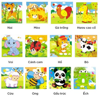 [16 miếng] Đồ chơi xếp hình, tranh ghép hình gỗ puzzle