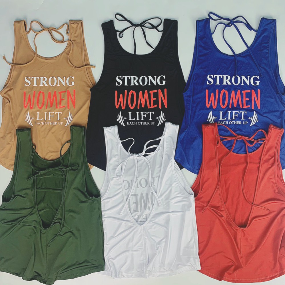 Áo Tank Nữ Tập Gym Strong Woman, Kiểu Dáng Cột Dây Sau Lưng Siêu Đẹp