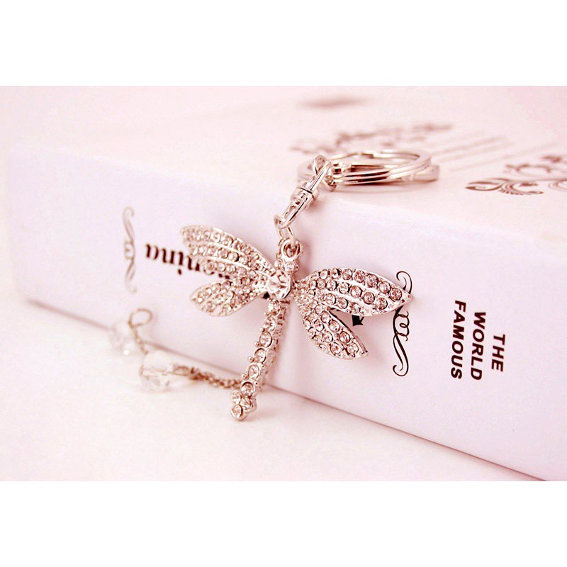 Móc khóa hình chuồn chuồn đính kim cương giả dễ thương