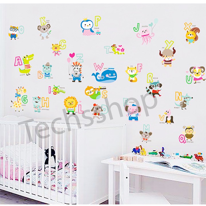 Decal Dán Tường Chữ Cái Và Thú Ngộ Nghĩ Dễ Thương Cho Các Bé - Bảng Chữ Cái Lớp 1