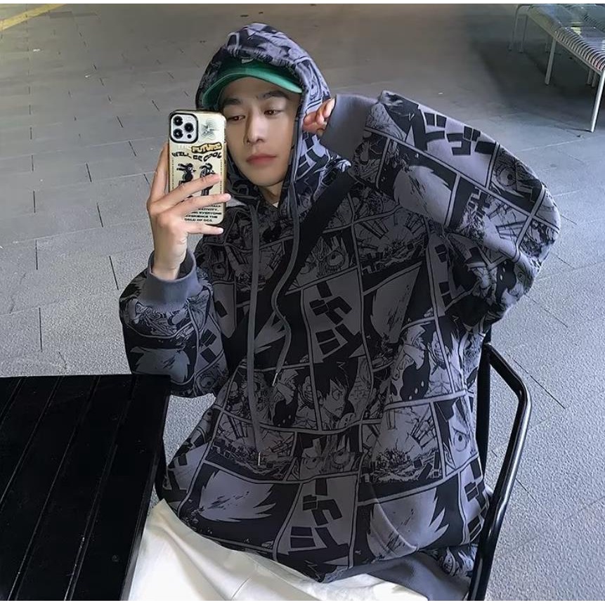 Áo Hoodie Nam oversize In Họa Tiết Hoạt Hình One Piece 2 Màu Size M-5XL