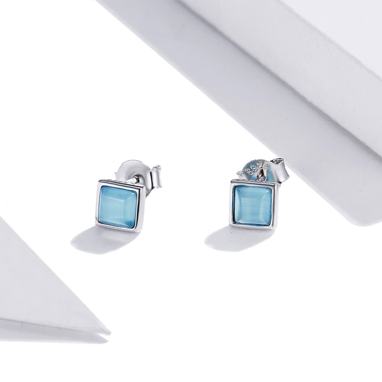 BAMOER Bông Tai bạc 925 HìNh Vuông Đơn GiảN