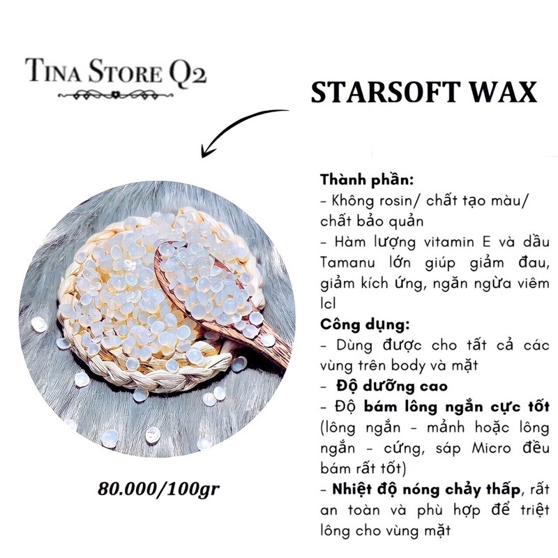 sáp wax lông trắng trong hard wax bean nhập khẩu 100gr , giúp tẩy sạch lông vùng kín , tay chân , nách - tinastoreq2