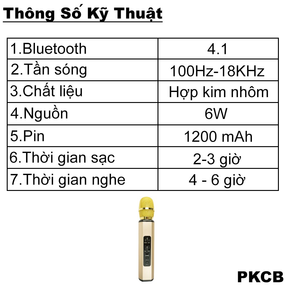 Micro karaoke kèm Loa bluetooth nhập khẩu cao Cấp PKCB K6 có khe Cắm thẻ nhớ 3 trong 1 Hàng chính hãng