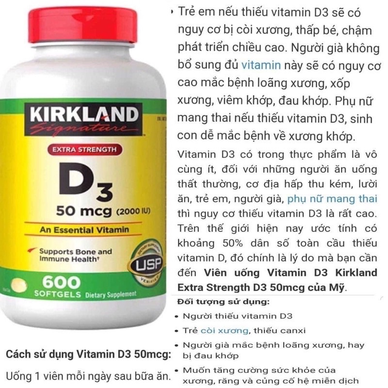 [2026]Viên uống Vitamin D3 Kirkland 600 viên USA