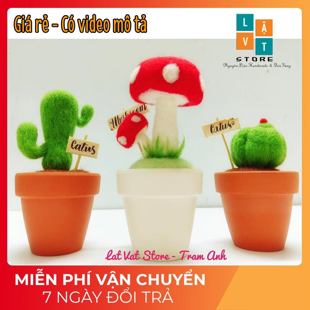 [FREESHIP TỪ 50K] [CÓ ẢNH THẬT - HANDMADE] KIT Len Chọc đủ nguyên liệu làm cây xương rồng - Needle felting