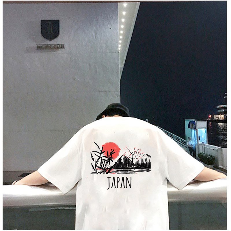 Áo thun unisex form rộng họa tiết sông núi phong cách Nhật Bản vải dày mịn 2020T2469