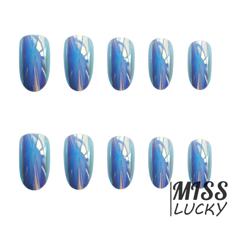 Hộp 24 Móng Tay Giả Dáng Dài Màu Xanh Dương Thời Trang Độc Đáo