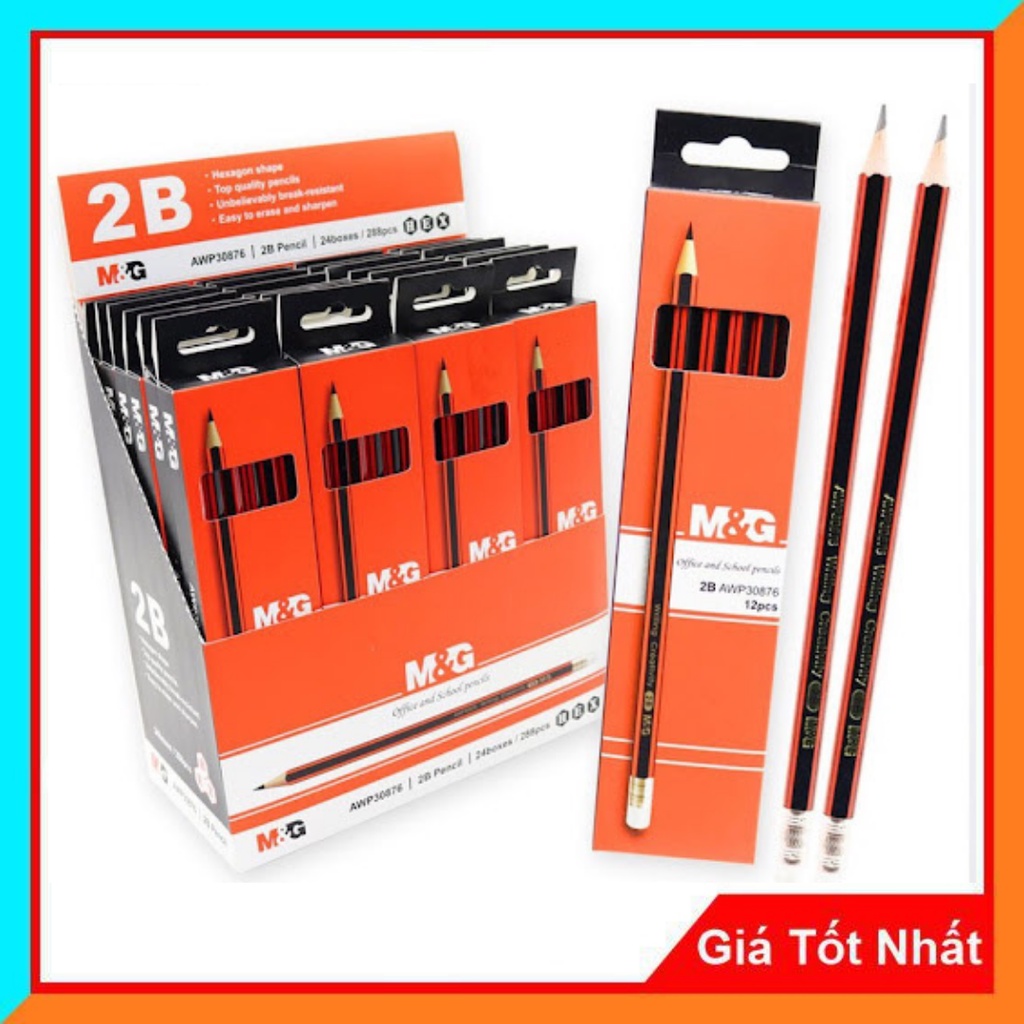 Bút Chì Gỗ 2B M&G AWP30876 - Thân Chì Thiết Kế Với Sọc Màu Đỏ, Đen, Đầu Chì 2B Sắc Nét, Độ Bền Cao, Không Gây Bẩn