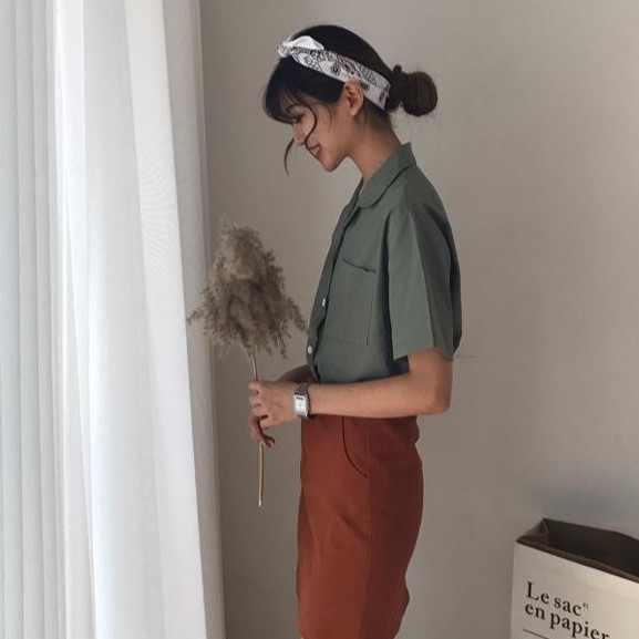 Áo Sơ Mi Tay Ngắn Cổ Bẻ Dáng Rộng Phong Cách Hàn Quốc Thời Trang Cho Nữ