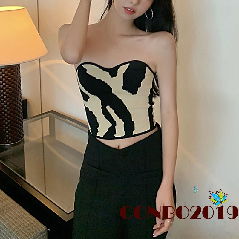 Áo ống cúp ngực họa tiết bò sữa quyến rũ dành cho nữ
