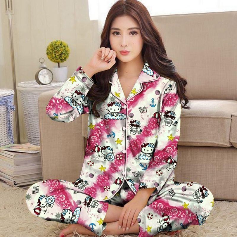 Bộ Đồ Ngủ Pijama 9 Món Họa Tiết Hello Kitty Dễ Thương Cho Nữ