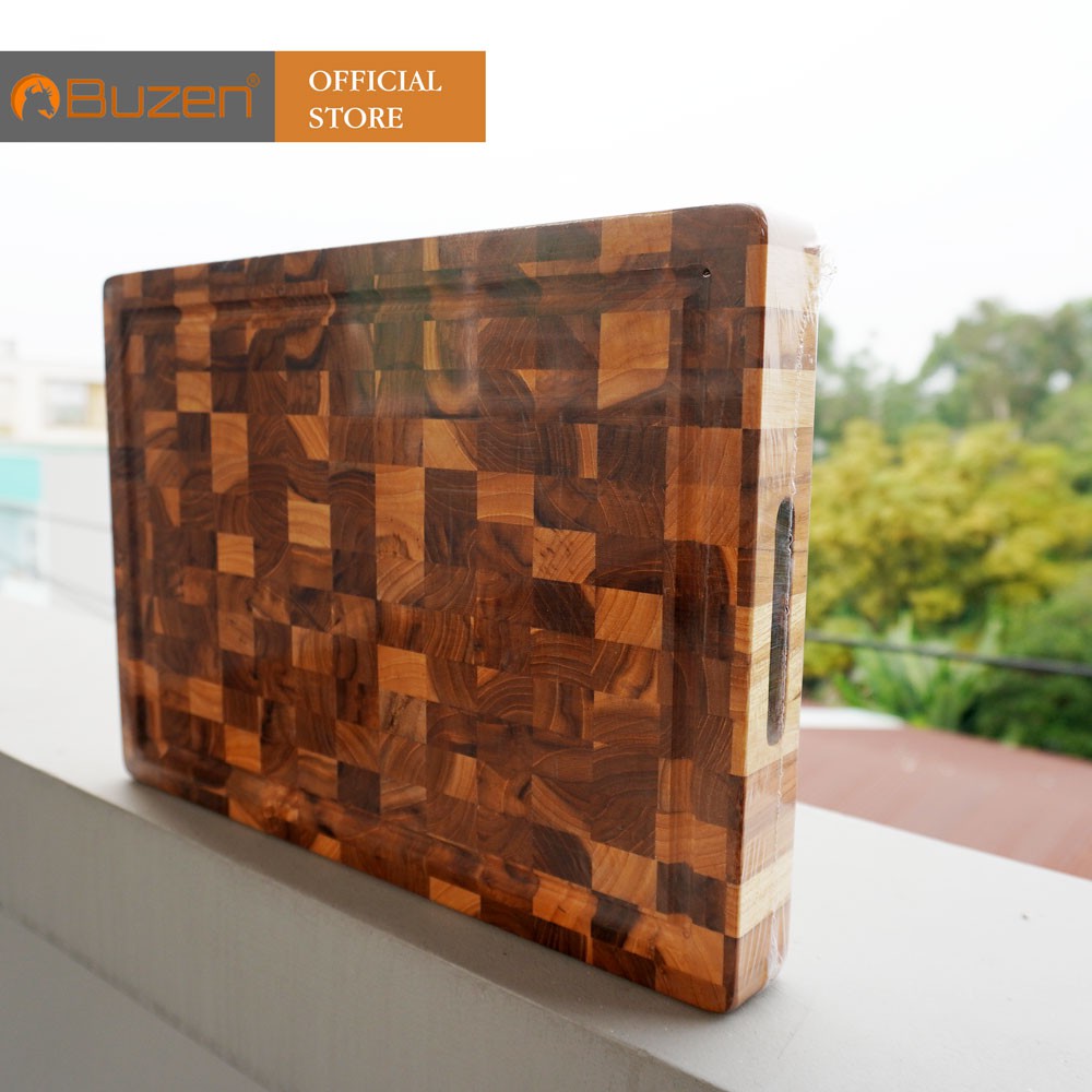 Thớt Gỗ Teak BUZEN Chữ Nhật Cỡ Trung 35x25x3.8cm - Thớt Gỗ Teak Cứng Không Sợ Mùn Không Mối Mọt Cong Vênh