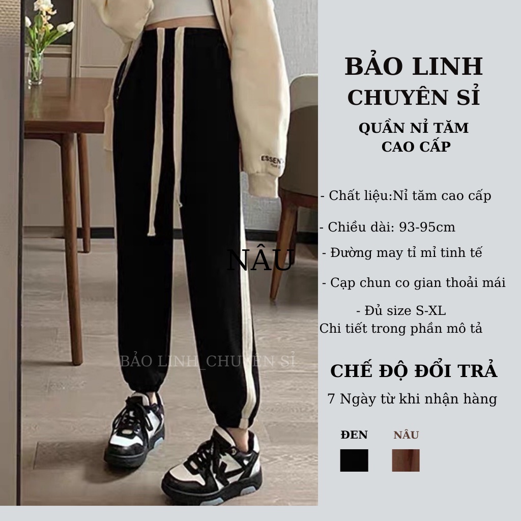 Quần Nỉ Tăm Jogger Nữ BIGIZE Cao Cấp Mùa Đông Bảo Linh,Quần Bom Phối Sọc Dáng Thể Thao