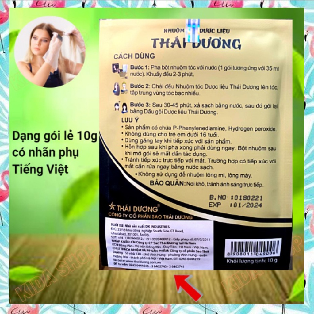 Dầu gội Đen tóc THÁI DƯƠNG gói 10g Dược liệu thảo dược phủ bạc tóc Tại nhà đơn giản, không ngứa da đầu, xơ tóc