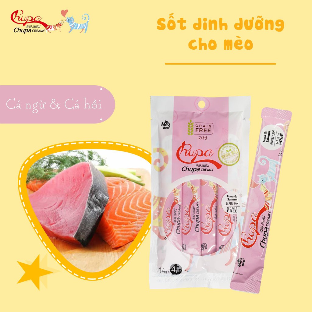 Chupa Creamy - Sốt dinh dưỡng cho mèo - 56gr (Gói 4 thanh x 14gr)