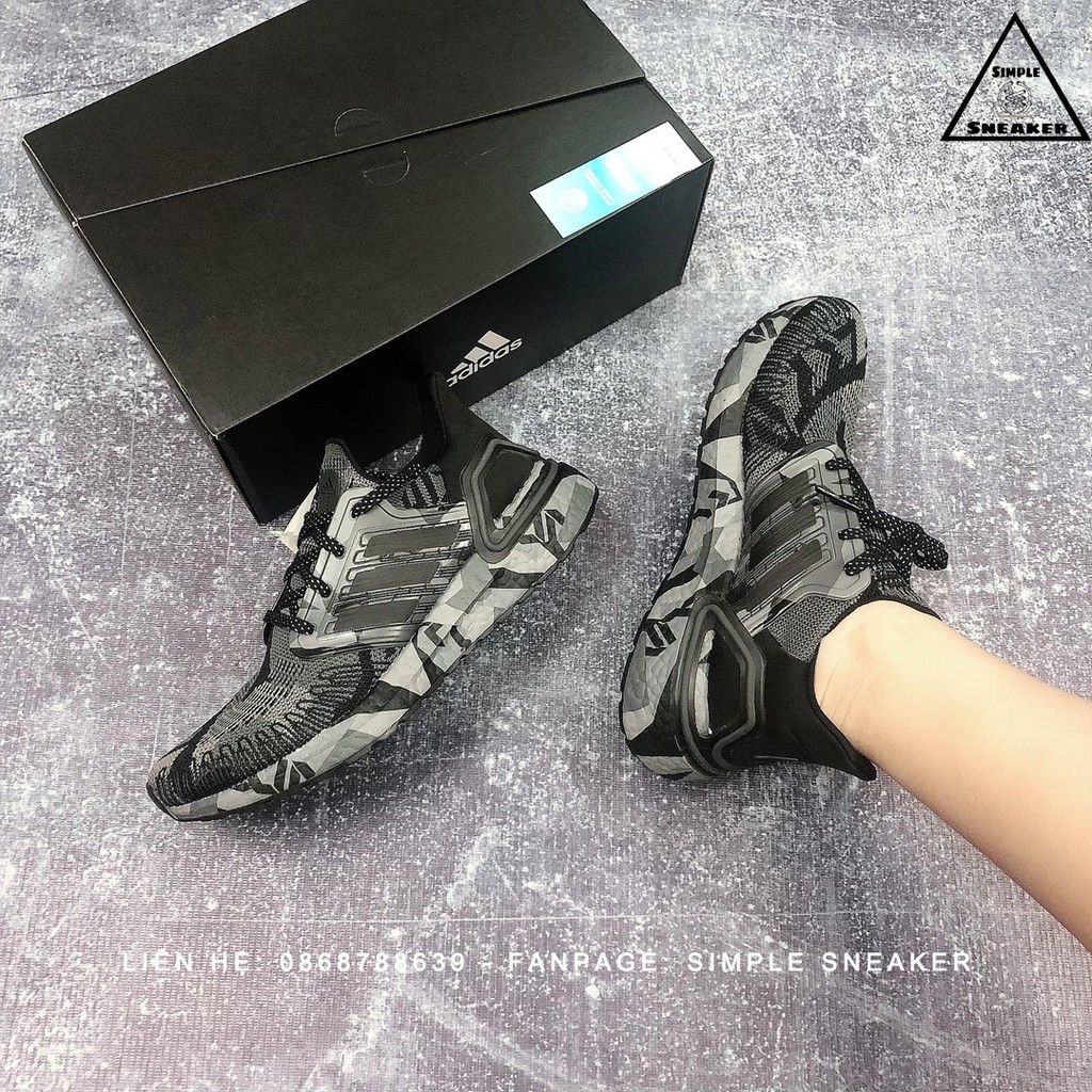 Giày Adidas Auth🔴FREESHIP🔴Adidas Ultra Boost 20 Black Camo Grey Chính Hãng - Giày Chạy Tốt Nhất Thế Giới ¹