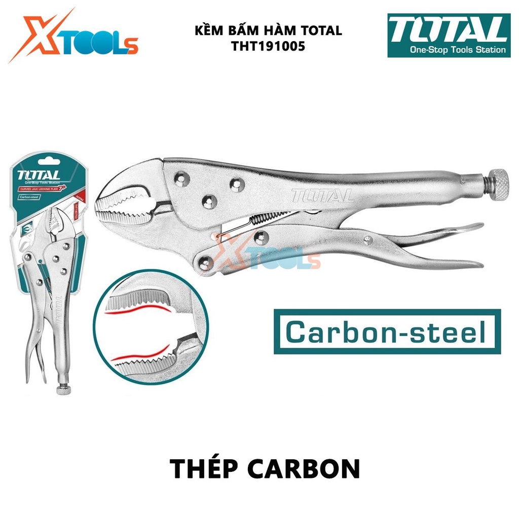 Kềm bấm khóa TOTAL THT191005 | Kìm bấm hàm Kích thước 10'' thép không gỉ, mạ niken bóng kẹp chặt, khóa, hỗ trợ siết lực,