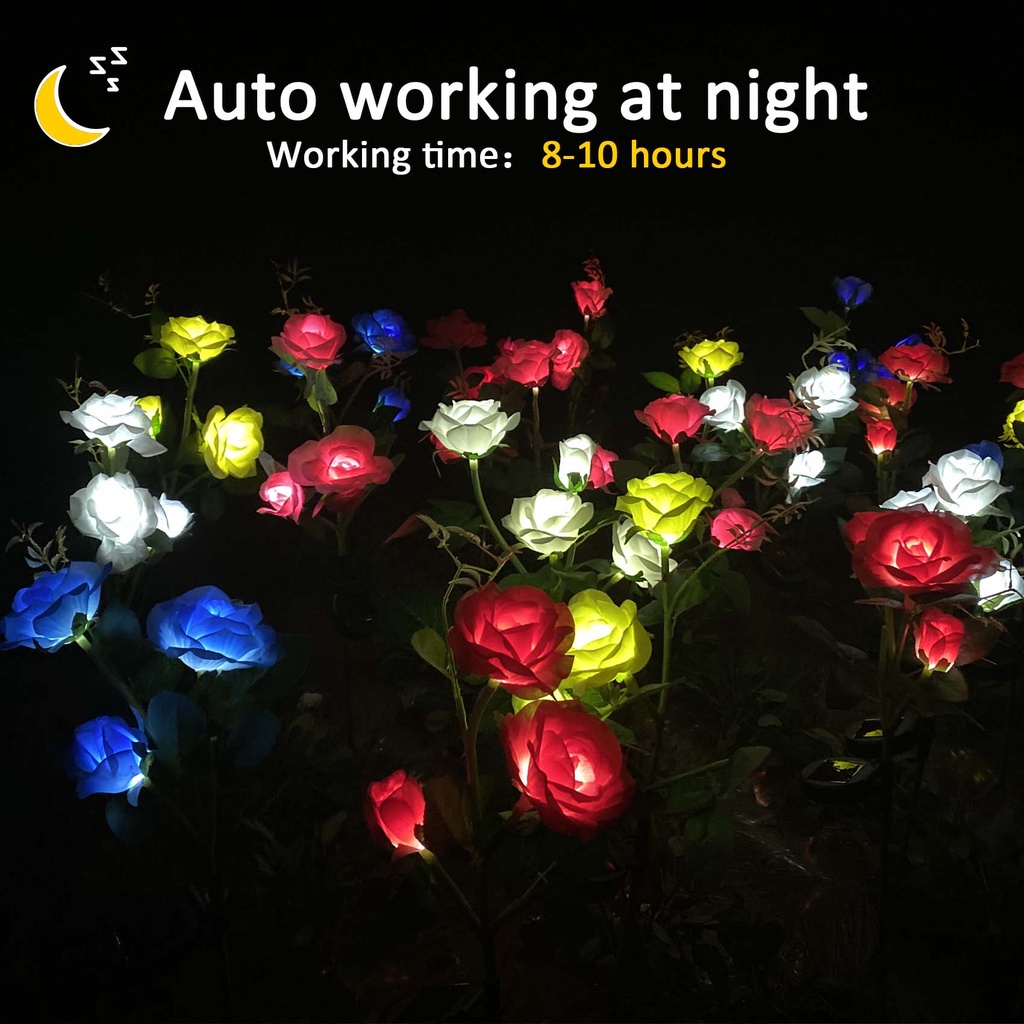 Đèn Led Năng Lượng Mặt Trời 3 Đầu Hình Hoa Hồng Trang Trí Sân Vườn