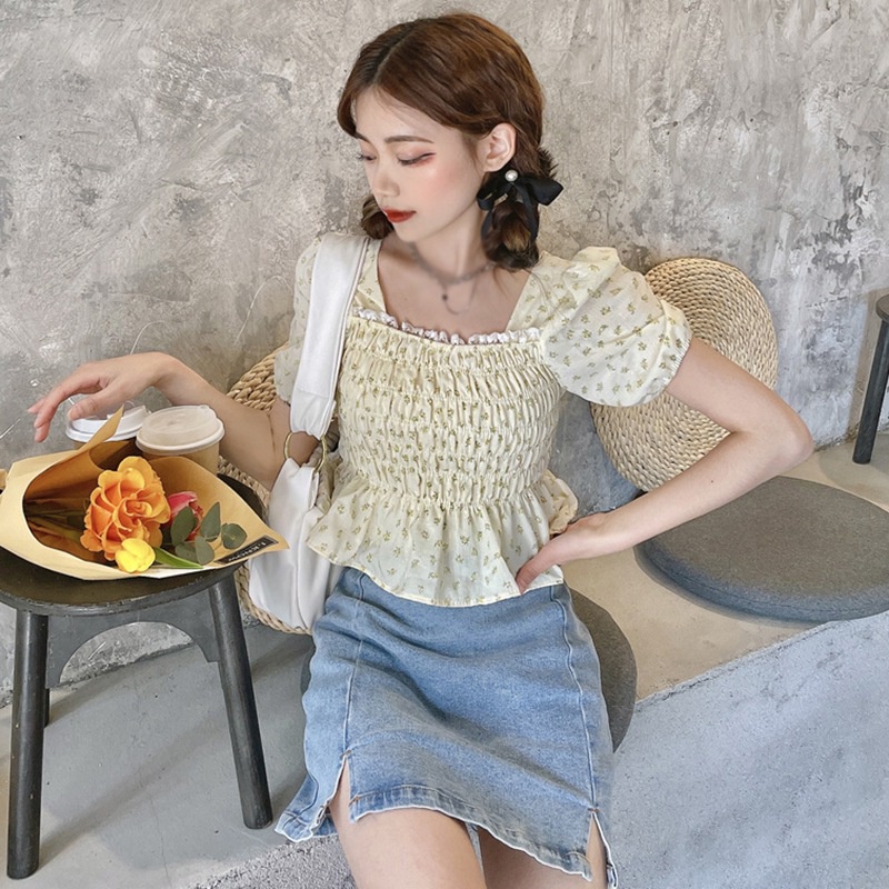 Áo Sơ Mi Tay Phồng Họa Tiết Hoa Thời Trang Hàn Quốc Cho Nữ