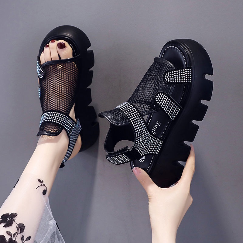 Giày Sandal Cao Gót Đế Dày Phối Lưới Thời Trang Mùa Hè Mới