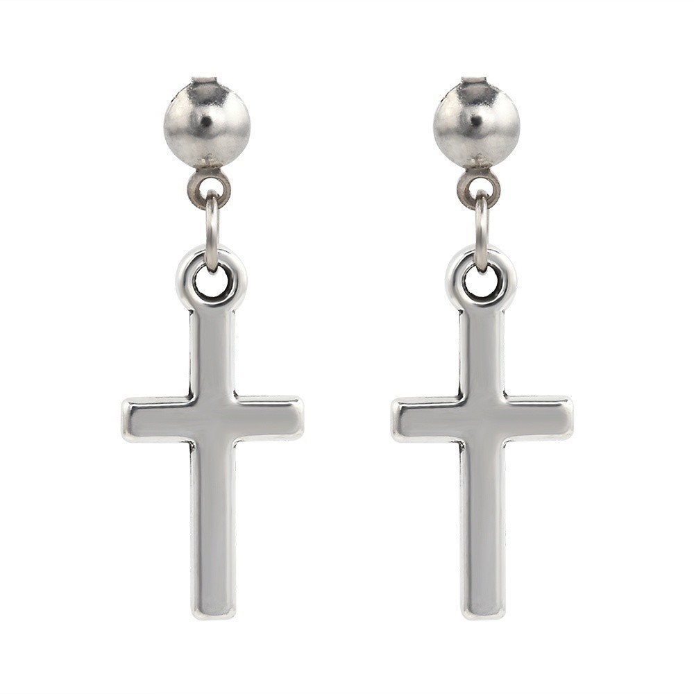 [sweet] Fashion Unique unisex Vintage Alloy Hoop Cross pendant Dangle Ear Studs Earring punk style jewelry