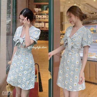 [FREESHIP] [MẶC LÀ SANG ] Đầm chữ A, đầm suông chữ A họa tiết hoa cúc thắt nơ siêu xinh đầm dạo phố, trẻ trung