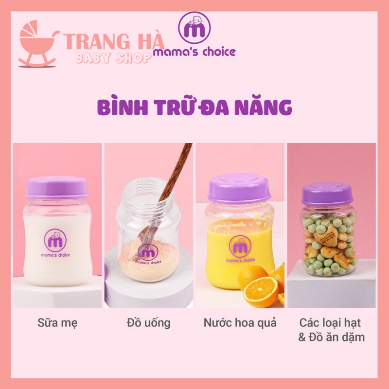 HOTHộp 2 Bình Trữ Sữa Cổ Rộng Mama Choice 180ml Có Nắp Đậy Tương Thích Các Dòng Máy Hút Sữa Cổ Rộng Spectra, Avent,..