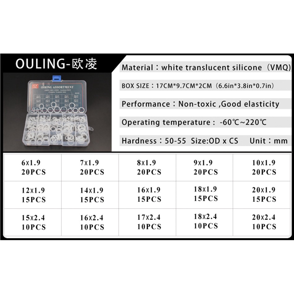 Bộ Vòng Đệm Cao Su Silicon Chữ O NBR VMQ FKM Kèm Vòng Đệm Cao Su