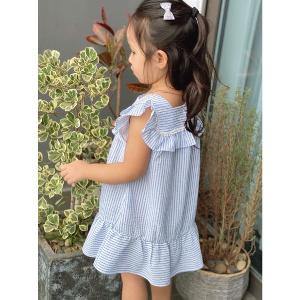 Váy Lennco xốp kẻ xanh da trời cho bé gái