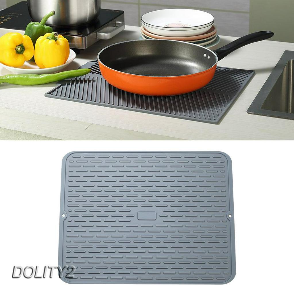 [Dolity2] 43x33.5cm Miếng Lót Silicon Phơi Khô Chén Dĩa Chịu Nhiệt Màu Xanh Lá