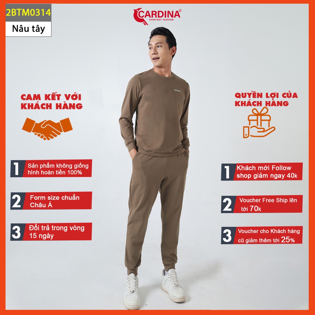 Đồ bộ nam CARDINA chất cotton cao cấp in chữ áo dài quần dài bo gấu kiểu dáng thể thao 2BTM03