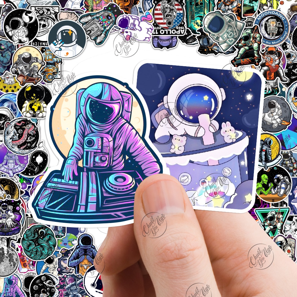 Combo 25/50/100/150 hình dán decal sticker PHI HÀNH GIA vũ trụ người ngoài hành tinh galaxy space chống thấm nước