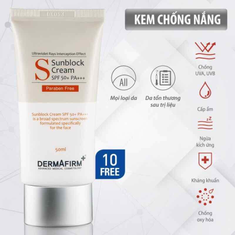 KEM CHỐNG NẮNG HỖN HỢP TRẮNG SÁNG SUNBLOCK CREAM DERMAFIRM | BigBuy360 - bigbuy360.vn