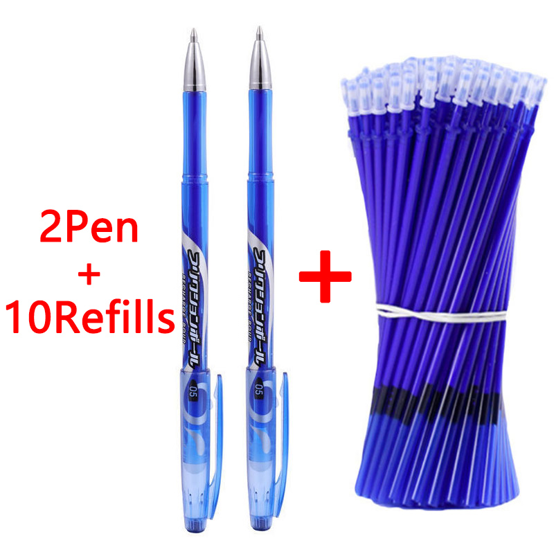 Set 2 Bút Bi Mực Gel Và 10 Ruột Bút Bi Nhiều Màu Ngòi 0.5mm