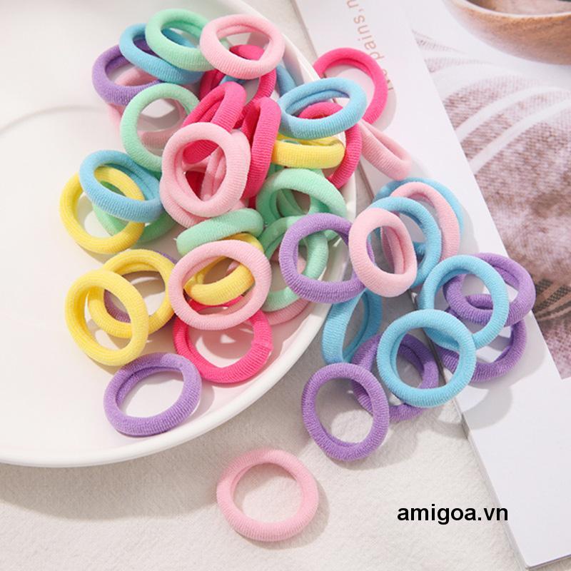 ✨✨50 CÁI đàn hồi Dây nịt tóc nhiều màu sắc Kids Ponytail Chủ Cao su