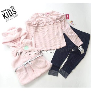 Set 4 chi tiết gồm áo gile lông tai thỏ kèm bộ dài và thắt lưng xuất âu cho bé gái