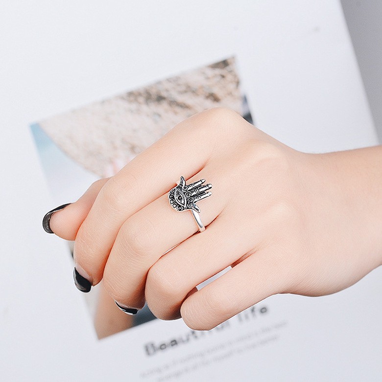 Nhẫn Hình Bàn Tay Hamsa May Mắn Phong Cách Ả Rập