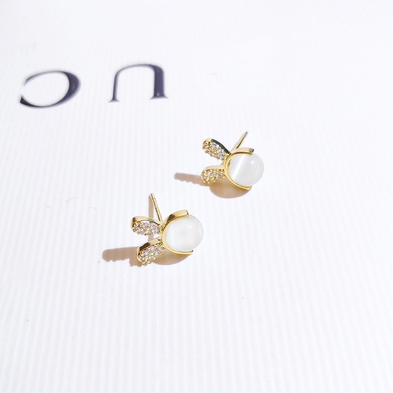 [Jiudolan] Bông Tai Hình Thỏ Đính Đá Opal Giả Dễ Thương Cho Nữ