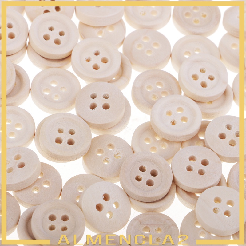 [ALMENCLA2] 40pcs 12mm Wooden Buttons Natural Color Round 4-Hole Sewing Scrapbooking DIY